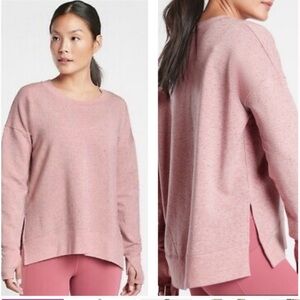 ATHLETA Balance Pullover Sweatshirt Womens Size S Pink Berry Crew Neck High Low